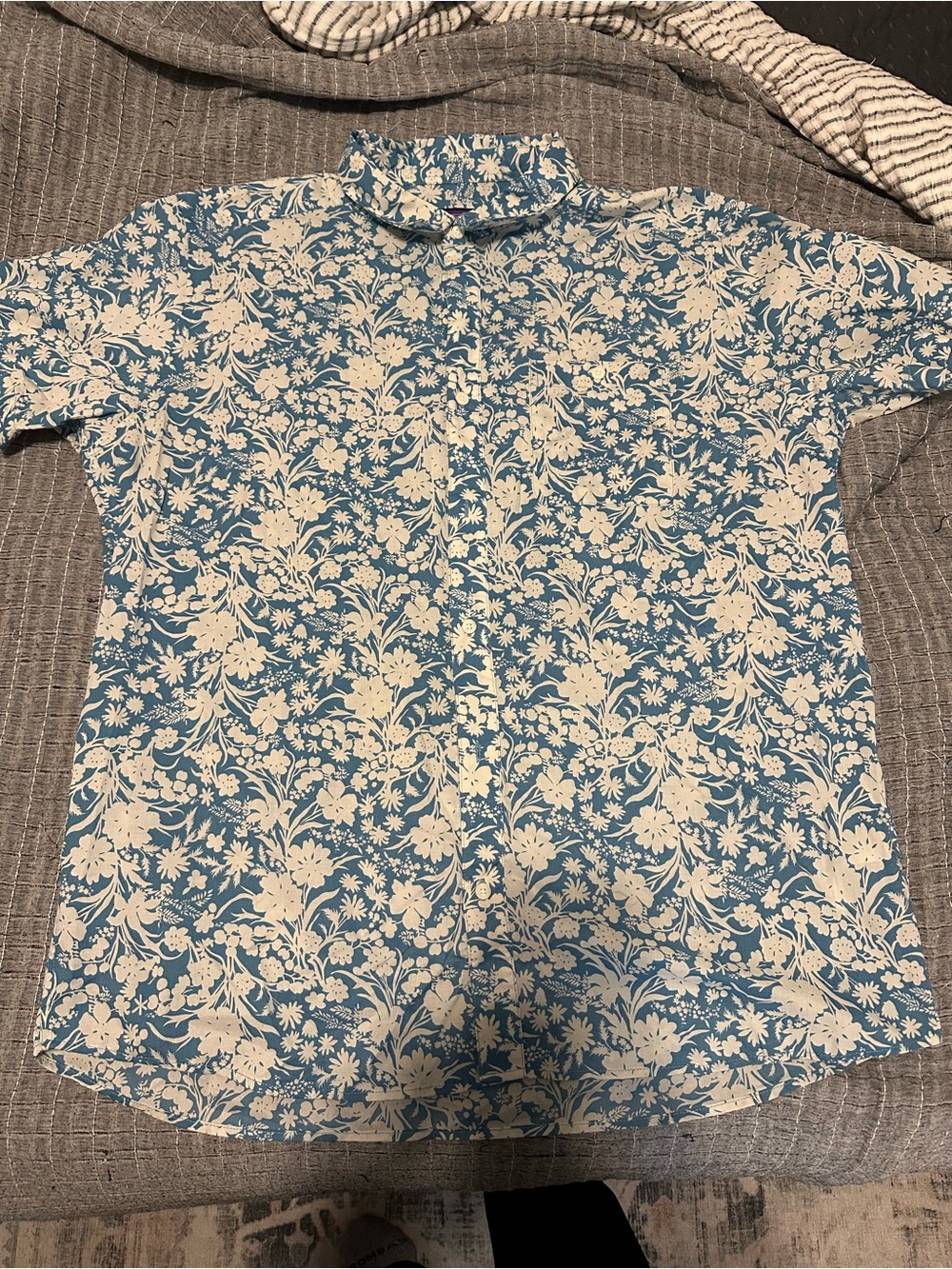 Patagonia Blue and Cream Floral Short-Sleeve Polo